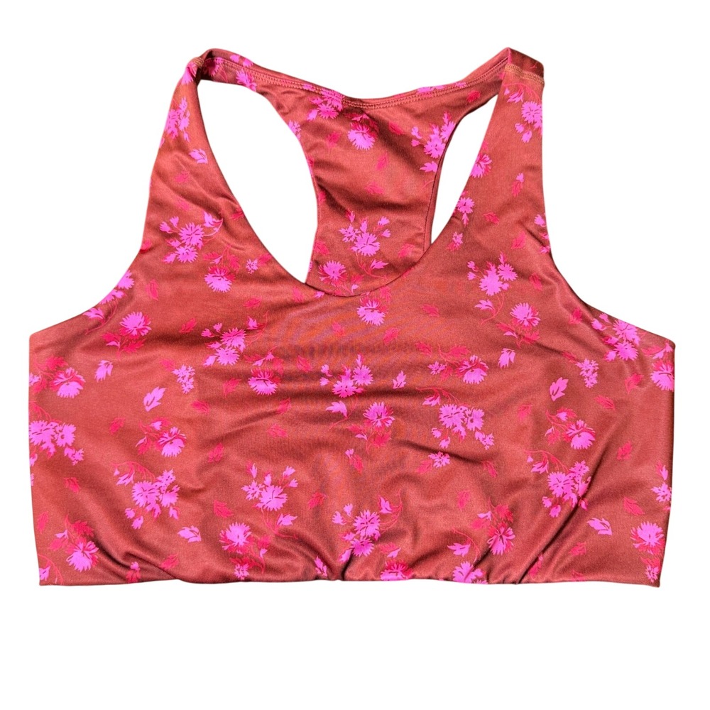 Zella Womens L Floral Racerback Sports Bra Burgundy Pink